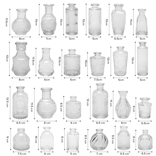 24PCS Clear Glass Bud Vases Set,Small Flower Arrangement Vase,Vintage Crystal Glass Design,Wedding,Party Decoration,Home Flower Arrangement (24)