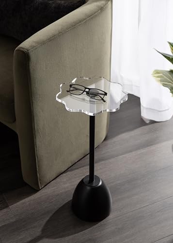 Kate and Laurel Acari Modern Pedestal Drink Table, 10 x 10 x 22, Clear Acrylic and Black, Decorative End Table with Scalloped Acrylic Tabletop for Use as Small Plant Stand or Cute Living Room Accent