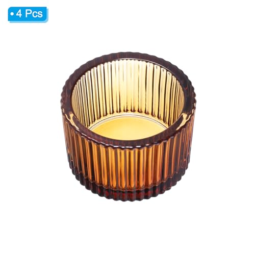 PATIKIL 4 Pcs Tealight Candle Holder, Tea Lights Candle Holder Glass Votive Candle Holders Glass Candle Holders for Table Centerpiece Decor Wedding Dinner Party, Brown - color: Brown