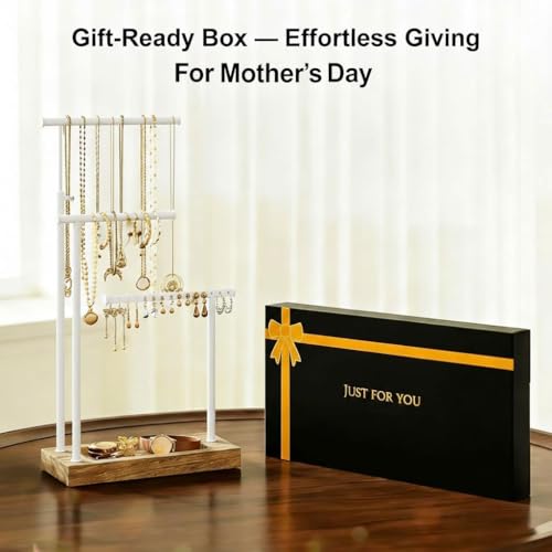 SRIWATANA Jewelry Organizer Display Extra Tall Necklace Holder 3 Tier Jewelry Tree Stand, Gift Idea (Carbonized Black & White) - color: carbonized black and white