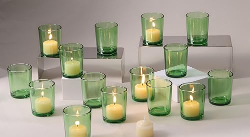 LETINE Green Glass Votive Candle Holders Set of 36 - Tealight Candle Holders for Spring & Summer Wedding and Christmas Centerpieces - Ideal Candle Jars for Making Candles - color: Green