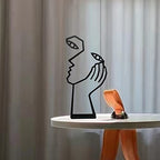Thinker Statue Abstract Art Sculpture Home Decor, Metal Creative Face & Hand Abstract Statues for Home Office Desktop Bookshelf Decor (Metal, Black)