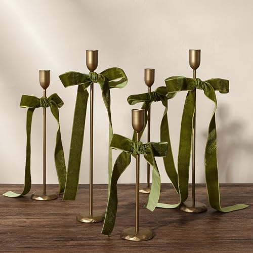 Perfnique Brass Candlestick Holders Set of 3 - Antique Gold Iron Candle Holders for Christmas, Birthday, Wedding, Party, Dining Table, Fireplace Mantel Decor