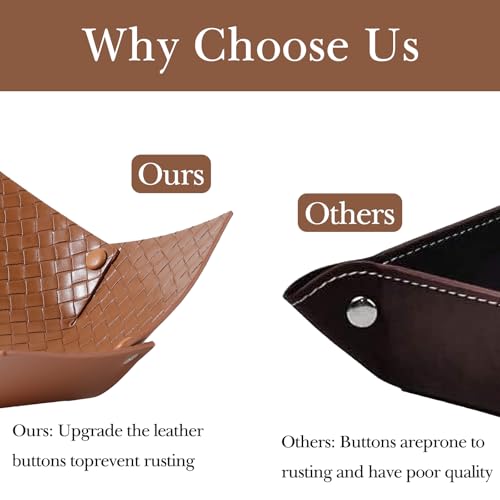 KINIVA PU Leather Jewelry Valet Tray for Men Women,Small Key Bowl for Entryway Table,Portable Travel Catchall Dice Tray (Bowl-Brown-2pcs) - style: Bowl-Brown-2pcs