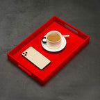 Sturdy Red Acrylic Serving Tray with Handles - 10x15Inch, Coffee, Appetizer, Breakfast, Butler Tray - Kitchen Countertop & Vanity Table Organizer - color: Glossy Red, size: 15" x 10" x 2"