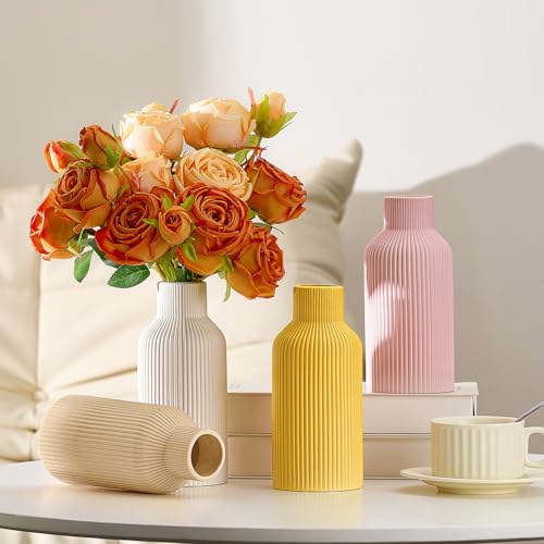 Mfacoy Ceramic Flower Vase, Minimalist Decor, Modern Home Decorative Vase, Small Pampas Grass Vases for Kitchen Bedroom Office Living Room Bathroom Shelf Centerpiece Table Decorations (Yellow) - color: Yellow