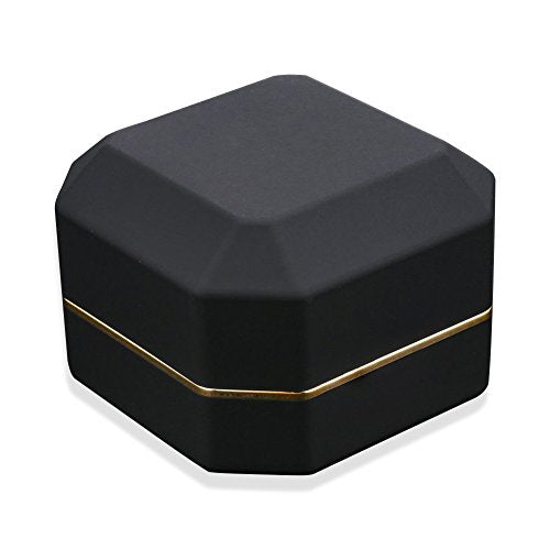 Luxury Ring Box, Square Velvet Wedding Ring Case Jewelry Gift Box with LED Light for Proposal Engagement Wedding, Black - color: Black, size: Ring Box