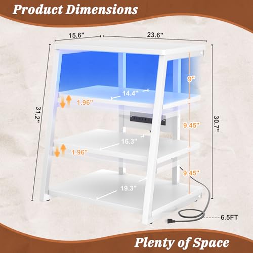 Armocity 4-Tier AV Media Stand with Power Strips, Stereo Stand with LED Lights, Audio Tower Rack with Adjustable Shelves, Small Entertainment Center, 30'', White - color: White, size: 30" (H)