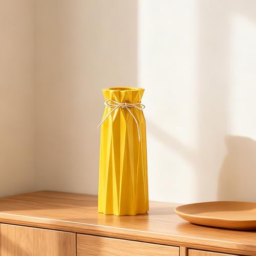 Arawat Ceramic Vase Decor for Pampas Grass Flowers Vases for Modern Home Decor, Yellow Tall Vase for Living Room Bedroom Bathroom Kitchen Office Wedding Table Shelf Farmhouse Minimalist Decor - color: 9.5 Inch Tall Yellow Ceramic Vase for Home Decor