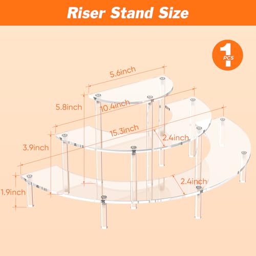 Dooiclear 3 Tier Acrylic Display Risers, Half Moon Cupcake Stand, Clear Perfume Organizer, Dessert Stand for Display, Clear Display Stand for Food, Cupcake, Perfume, Collections