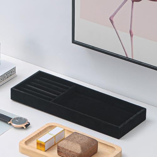 2Pcs Desk Drawer Storage Tray, Nightstand Organizer Tray, Necklace Bracelet Ring Earring Jewelry Display Tray, Grid Table Organizer Holder Tray for Sunglass, Phone, Watch, Perfume (2 grid)/Black - color: Black, size: 2 Grid