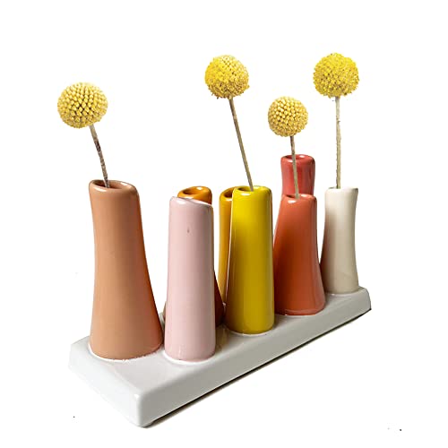 Chive - Pooley 2, Ceramic Flower Vase, 8-Tube Shape (Papaya, Yellow and Pink) - color: Papaya, Yellow and Pink