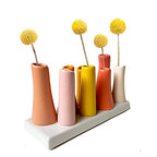 Chive - Pooley 2, Ceramic Flower Vase, 8-Tube Shape (Papaya, Yellow and Pink) - color: Papaya, Yellow and Pink