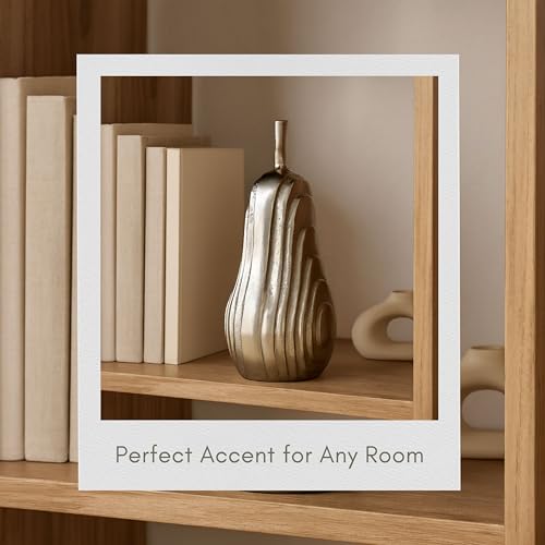 Pear Statuary Decorative Sculpture – Aluminum Metal Modern Home Decor, Decorative Object – Contemporary Shelf Art & Coffee Table Decor for Living Room & Office – 8", Gold