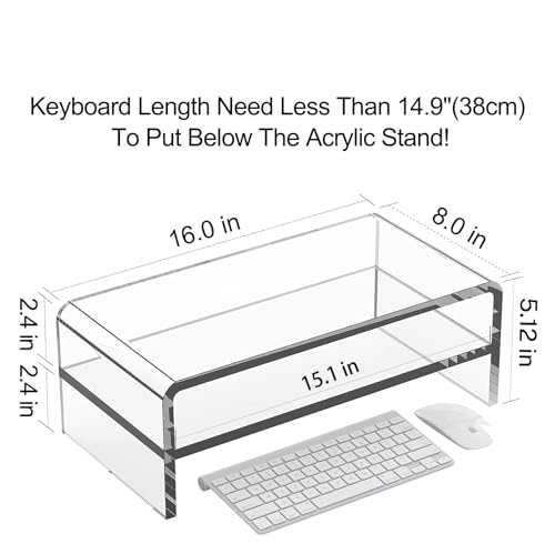 Egchi Clear Acrylic Monitor Stand Riser 2 Tier, 5.12 Inches High Clear Computer Desk Organizer Shelf for Multi Media PC Storage Laptop - size: 16''x8''x5.12''-2 Tiers