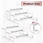 2 Set Large Acrylic Clear Display Risers, 3 Sizes 12" Rectangular Showcase Collectibles Display Shelf, 5mm Thick Desktop Display Stand Holder for Figures, Jewelry, Perfume, Toys - size: 6 Pcs Acrylic Risers