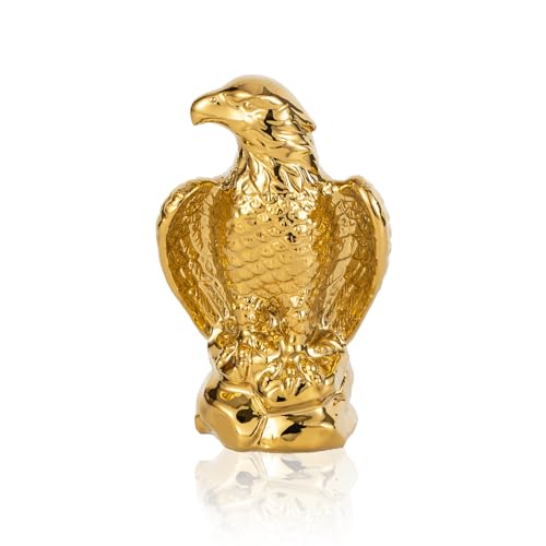 Golden Hawk Statue, Eagle Birds Figurine Home Decor, Modern Elegance Hawk Sculpture Office Home Decoration - Small Mini Wild Animal Gold Eagle for Desktop & Car Visit The Store - color: Gold