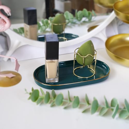 Ceramic Jewelry Dish, Perfume Vanity Tray, 7x4 Decorative Catch All Bowl for Trinket Key Ring, Small Bathroom Counter Tray, Soap Tray for Kitchen Sink (Green) - color: Green