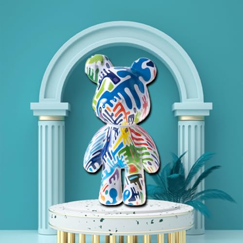 Bear Statue Resin Graffiti Animal Sculpture for Home, Office Decor, Abstract Design for Birthday, Anniversary and Gift Present (Splash Art) - color: Splash Art