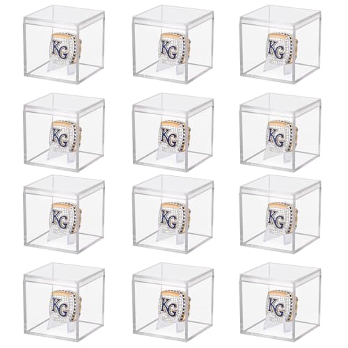 12 Pack Championship Ring Display Case Clear Acrylic Ring Case Display Box for Sports Baseball Softball Football Golf Single Ring Coin Holder Stand, 2.16 Inch - size: 12 Pack