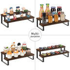YINMIT Wooden Display Riser Stand, Tiered Perfume and Cologne Organizer Stand, 2 Tier Spice Rack Organizer, Rustic Display Shelf for Candles (2 Tier, 2 Pack) - color: 2 Tier,2 Pack,Brown