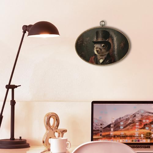 Hxlac Victorian Squirrel Rectangular Wall Art Framed, Vintage Victorian Style Animal Rectangular Wall Decor, Autumn Squirrel Hanging Canvas Prints Wall Sculptures for Farmhouse Home Room Decor, 11.5x8.5 Inch - color: squirrel oval