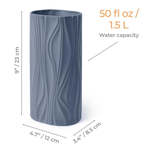 Navy Blue Vase - Blue Ceramic Vase - Cute Flower Vase for Bouquet - Modern Vases for Home Decor - Navy Blue Centerpieces - Jarrones Decorativos para Sala - color: Blue