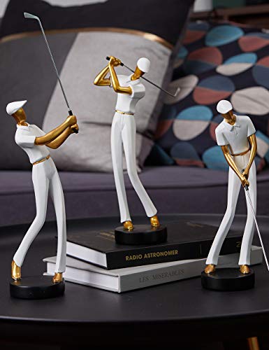 HAUCOZE Golf Figurine Statue Golfer Sculpture White Modern Home Decor Sports Office Gift Polyresin 9.6 Inch