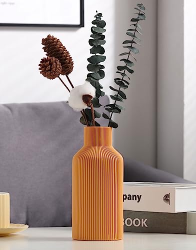 Ceramic Vase for Decor,Minimalist Modern Farmhouse Decorative,Small Flower Vase for Pampas Grass,Table,Shelf Bookshelf Decor,Mantel,Entryway Decoration and Centerpieces(8 inch,Orange) - color: Orange