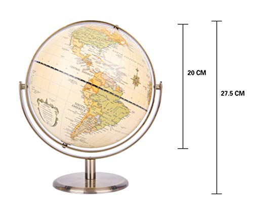 ANNOVA 8" / 20cm World Globe Antique Globe Metal Arc and Base Bronzed Color - All Direction 360° Rotating - Educational/Geographic/Modern Desktop Decoration - for School, Home, and Office (720°) - color: Brown 8"