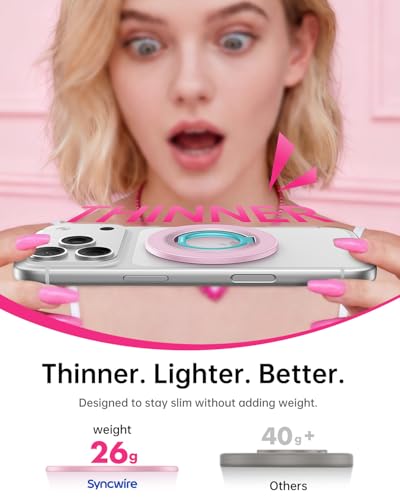 SYNCWIRE Magnetic Phone Ring Holder for MagSafe, 360° Rotation Cell Phone Grip Stand Finger Ring Kickstand Two-Sided Magnet Compatible with iPhone 17 Pro Max 16 15 14 13 12 MagSafe Accessories - color: Single Ring-1PCS-Candy Pop