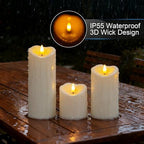 Raycare 3"x4"6" 8" Outdoor Waterproof Flameless Candles, Battery Operated LED Candles with Remote Control and Timer, Electric Fake Plastic Pillar Candles, Ivory White, Set of 3 - color: D3"xH4"6"8"-Ivory White