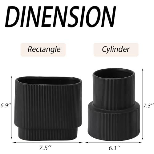 Black Ceramic Vase for Flowers, Decorative Boho Vase for Decor, Rectangle Vases for Tulips, Pampas Grass Vases for Living Room, Office, Mantel, Wedding, Dining Table, 7 Inches - color: Black, size: Medium Rectangle