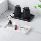 Bathroom Vanity Tray - 11'' Ceramic Rough-Textured Rectangle Countertop Tray, Heavy-Duty Perfume Organizer Plate, Jewelry Ring Tray, Kitchen Soap Dispenser Stone Trays, Black - color: Black