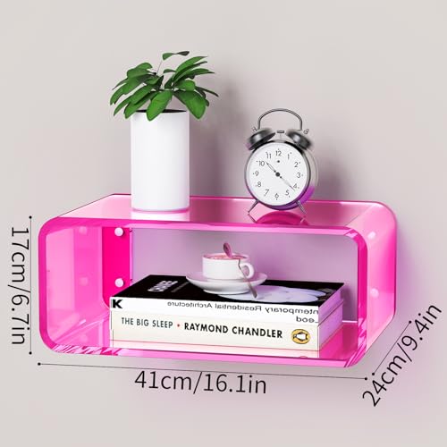 Acrylic Floating Nightstand, Bedside Table, Nightstand Shelf Wall Mounted Bedside Shelf (Pink, Small) - color: Pink