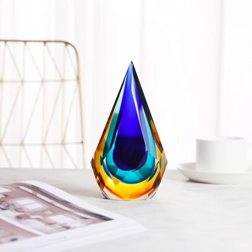 Yao Yuan Hand-Blown Glass Sculpture Glass Decor Murano-Style Glass Statue and Figurine Wonderful Gift, Blue and Green Color - size: 6.6in