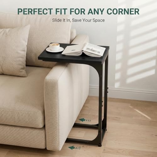 TEMI C Shaped End Table for Couch - Small Side Table and TV Tray for Eating or Laptop, Accent Desk for Chair or Sofa, Easy Assembly, Space-Saving Design for Living Room or Bedroom,Black - color: Black