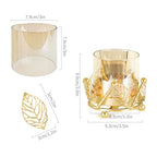 Hurricane Candle Holder, Gold Pillar Candle Holder with Leaf-Shaped Decorative Accents & Windproof Glass Lid, Perfect for Weddings, Dinners, Parties & Special Events - size: 10cm