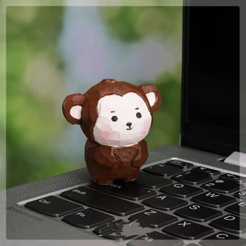Small Wooden Monkey Figurines Craft, 1.6’’H Hand-Carved Painted Monkey Figurine with Base, Cute Desktop Decor, Wooden Animal Statue Home Decor, Gift for Animal Lovers - color: Decor-monkey