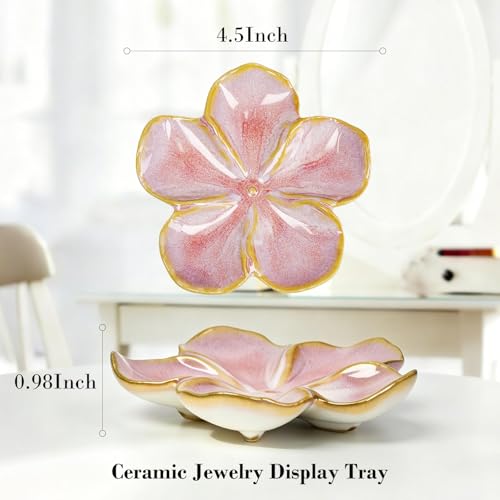 SEEDUSTRY Ceramic Jewelry Tray, Petal Ring Dish, Small Ceramic Jewelry Trinket Holder, Desktop Decoration, Dainty‌ Plate for Rings, Earrings, Necklace, Gifts for Mother Girlfriend Daughter Sister - color: Ink Pink