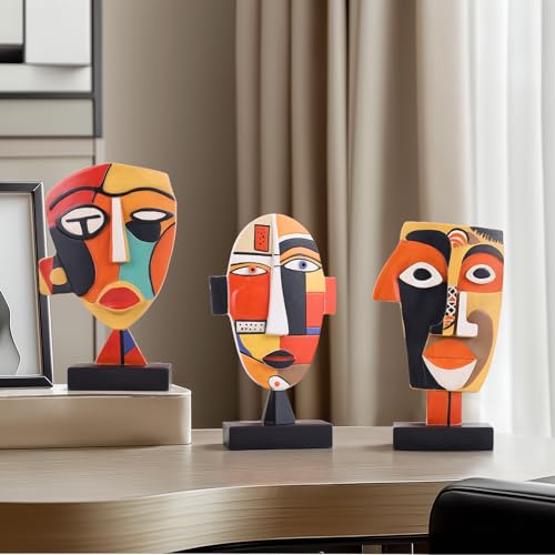 9.8“ Resin Abstract Coffee Table Sculptures, Handcrafted 3 PCS African Art Tribal Figurines Weird Art Decor, Modern Design African Statues for Home, Office, Living Room, Bookshelf, Cabinets Accent - size: Large