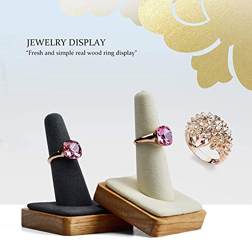 Oirlv Single Finger wooden ring display stand Jewelry Showcase Display Holder (Creamy-white) - color: Creamy-white