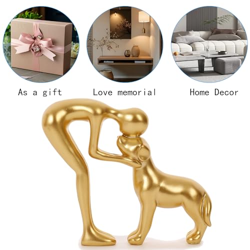 Cute Pet Sculpture Home Decor Man and Dog Statue Decoration for Office、Living Room、Bedroom、Home， Memory Gifts for Dog Lovers (Golden) - color: Golden