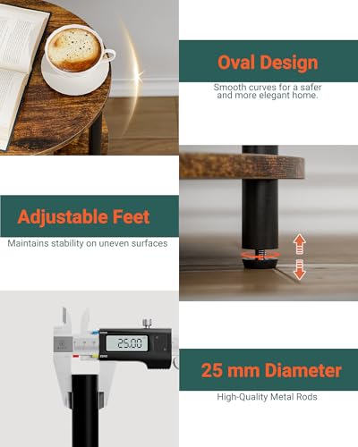 Small Round Side Table - 3-Tier Oval Accent Table for Small Spaces, Rustic Wood and Metal Nightstand for Living Room or Bedroom, with Built-in USB Ports and Power Outlet, Rustic Brown - color: Rustic Brown, size: 1-Pack, style: Includes Power Outlets