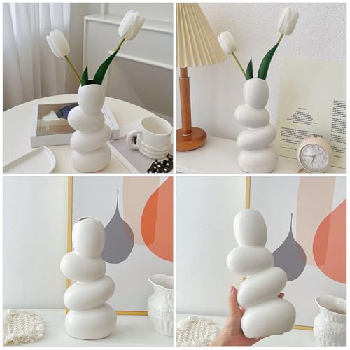 Homoyoyo Abstract Ceramic Flower Vase -Shaped Artistic Desktop Floral Arrangement Vase Home Décor Accent for Living Room and Office