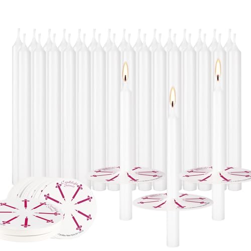 50 Church Candles with Drip Protectors for Devotional Candlelight Vigil Service, Box of 50 Candles, Unscented White 5" H X 1/2" D, No Smoke - color: 50Pack-White-5inch