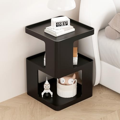 Metal Black Nightstands, Modern Side Table with 3 Tiers Storage, Small End Table for Couch, Bedside Tables No Assembly Required - color: Black, style: Modern
