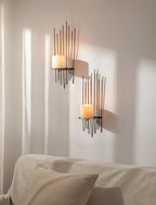 Sziqiqi Wall Candle Holder Black: Wall Candle Sconces Set of 2 for Pillar - Modern Sconces Decor for Living Room Bedroom Bathroom Fireplace Shelf