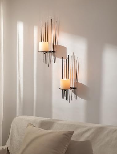 Sziqiqi Wall Candle Holder Black: Wall Candle Sconces Set of 2 for Pillar - Modern Sconces Decor for Living Room Bedroom Bathroom Fireplace Shelf