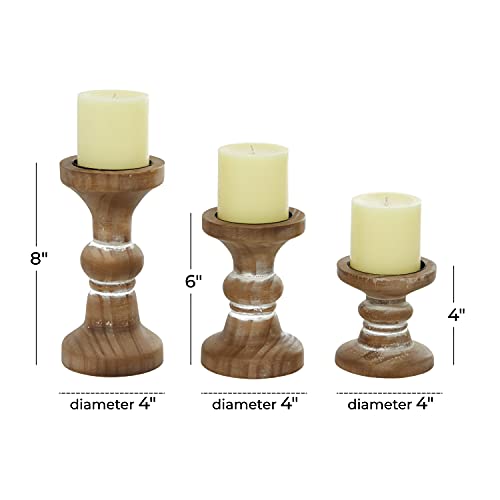 Deco 79 Wood Decorative Candle Holder Beaded Pillar Candle Stand, Set of 3 Candlestick Holder 4", 6", 8"H, Brown - color: Brown